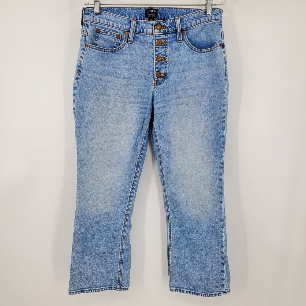 J. Crew Mid-Rise Flare Crop Jeans Light Wash Button Fly Size 30 Casual Denim